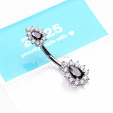 Detail View 3 of Glistening Teardrop Floral Sparkle Belly Button Ring-Clear Gem/Black