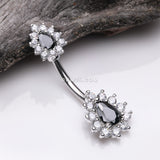 Detail View 2 of Glistening Teardrop Floral Sparkle Belly Button Ring-Clear Gem/Black