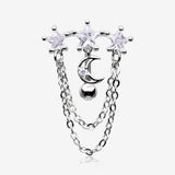 Celestial Stars and Moon Sparkle Chained Top Down Reverse Belly Button Ring