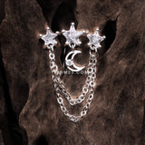 Detail View 2 of Celestial Stars and Moon Sparkle Chained Top Down Reverse Belly Button Ring-Clear Gem