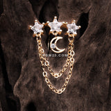 Detail View 2 of Golden Celestial Stars and Moon Sparkle Chained Top Down Reverse Belly Button Ring-Clear Gem