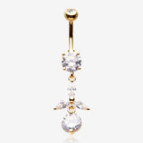 Golden Tri-Marquise Floral Leaf Sparkles Belly Button Ring