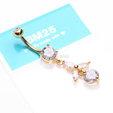 Detail View 3 of Golden Tri-Marquise Floral Leaf Sparkles Belly Button Ring-Clear Gem
