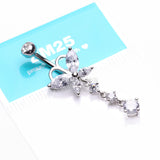 Detail View 3 of Butterfly Sparkle Cascading Gems Belly Button Ring-Clear Gem