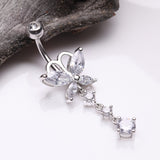 Detail View 2 of Butterfly Sparkle Cascading Gems Belly Button Ring-Clear Gem