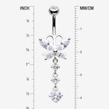 Detail View 1 of Butterfly Sparkle Cascading Gems Belly Button Ring-Clear Gem