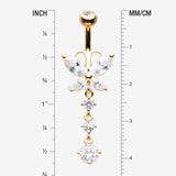 Detail View 1 of Golden Butterfly Sparkle Cascading Gems Belly Button Ring-Clear Gem