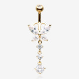 Golden Butterfly Sparkle Cascading Gems Belly Button Ring