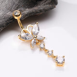 Detail View 2 of Golden Butterfly Sparkle Cascading Gems Belly Button Ring-Clear Gem