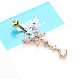 Detail View 3 of Golden Butterfly Sparkle Cascading Gems Belly Button Ring-Clear Gem