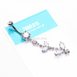 Detail View 3 of Shimmering Sparkle Leaflet Floral Cascading Belly Button Ring-Clear Gem