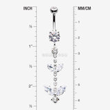 Detail View 1 of Shimmering Sparkle Leaflet Floral Cascading Belly Button Ring-Clear Gem