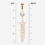 Detail View 1 of Golden Tri-Marquise Floral Leaf Sparkles Chain Drop Belly Button Ring-Clear Gem