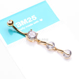 Detail View 3 of Golden Glistening Sparkle Gem Droplets Belly Button Ring-Clear Gem