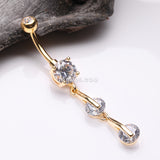 Detail View 2 of Golden Glistening Sparkle Gem Droplets Belly Button Ring-Clear Gem