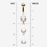Detail View 1 of Golden Glistening Sparkle Gem Droplets Belly Button Ring-Clear Gem