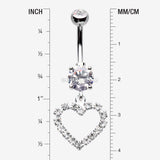Detail View 1 of Luscious Hollow Heart Sparkle Splendid Belly Button Ring-Clear Gem