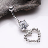 Detail View 2 of Luscious Hollow Heart Sparkle Splendid Belly Button Ring-Clear Gem