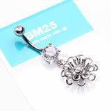 Detail View 3 of Breeze Sparkle Flower Belly Button Ring-Clear Gem