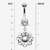 Detail View 1 of Breeze Sparkle Flower Belly Button Ring-Clear Gem