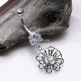 Detail View 2 of Breeze Sparkle Flower Belly Button Ring-Clear Gem