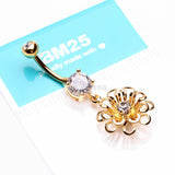 Detail View 3 of Golden Breeze Sparkle Flower Belly Button Ring-Clear Gem