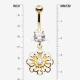 Detail View 1 of Golden Breeze Sparkle Flower Belly Button Ring-Clear Gem