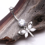 Detail View 2 of Shimmering Butterfly Sparkle Cubic Zirconia Belly Button Ring-Clear Gem