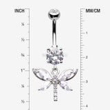 Detail View 1 of Shimmering Butterfly Sparkle Cubic Zirconia Belly Button Ring-Clear Gem