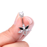 Detail View 3 of Marquise Brilliance Leaflet Flower Sparkle Belly Button Ring-Clear Gem/Black