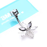 Detail View 4 of Marquise Brilliance Leaflet Flower Sparkle Belly Button Ring-Clear Gem/Black