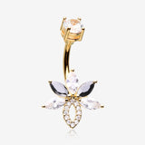 Golden Marquise Brilliance Leaflet Flower Sparkle Belly Button Ring