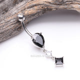 Detail View 2 of Enchant Sparkle Teardrop Princess Dangle Belly Button Ring-Black/Clear