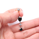 Detail View 3 of Enchant Sparkle Teardrop Princess Dangle Belly Button Ring-Black/Clear