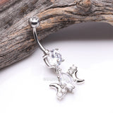 Detail View 2 of Moon Goddess Marquise Sparkle Belly Button Ring-Clear Gem