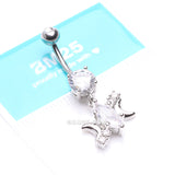Detail View 4 of Moon Goddess Marquise Sparkle Belly Button Ring-Clear Gem