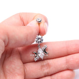 Detail View 3 of Moon Goddess Marquise Sparkle Belly Button Ring-Clear Gem