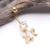 Detail View 2 of Golden Moon Goddess Marquise Sparkle Belly Button Ring-Clear Gem