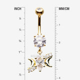 Detail View 1 of Golden Moon Goddess Marquise Sparkle Belly Button Ring-Clear Gem