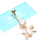 Detail View 4 of Golden Moon Goddess Marquise Sparkle Belly Button Ring-Clear Gem