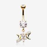 Golden Moon Goddess Marquise Sparkle Belly Button Ring-Clear Gem