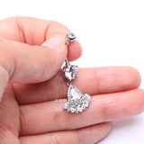 Detail View 3 of Magnificent Sparkle Floral Teardrop Belly Button Ring-Clear Gem