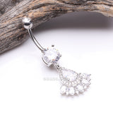 Detail View 2 of Magnificent Sparkle Floral Teardrop Belly Button Ring-Clear Gem
