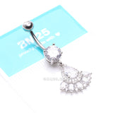 Detail View 4 of Magnificent Sparkle Floral Teardrop Belly Button Ring-Clear Gem