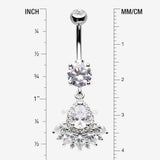 Detail View 1 of Magnificent Sparkle Floral Teardrop Belly Button Ring-Clear Gem