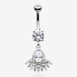 Magnificent Sparkle Floral Teardrop Belly Button Ring