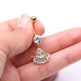 Detail View 3 of Golden Magnificent Sparkle Floral Teardrop Belly Button Ring-Clear Gem