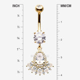 Detail View 1 of Golden Magnificent Sparkle Floral Teardrop Belly Button Ring-Clear Gem