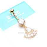 Detail View 4 of Golden Magnificent Sparkle Floral Teardrop Belly Button Ring-Clear Gem