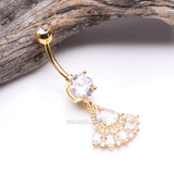 Detail View 2 of Golden Magnificent Sparkle Floral Teardrop Belly Button Ring-Clear Gem